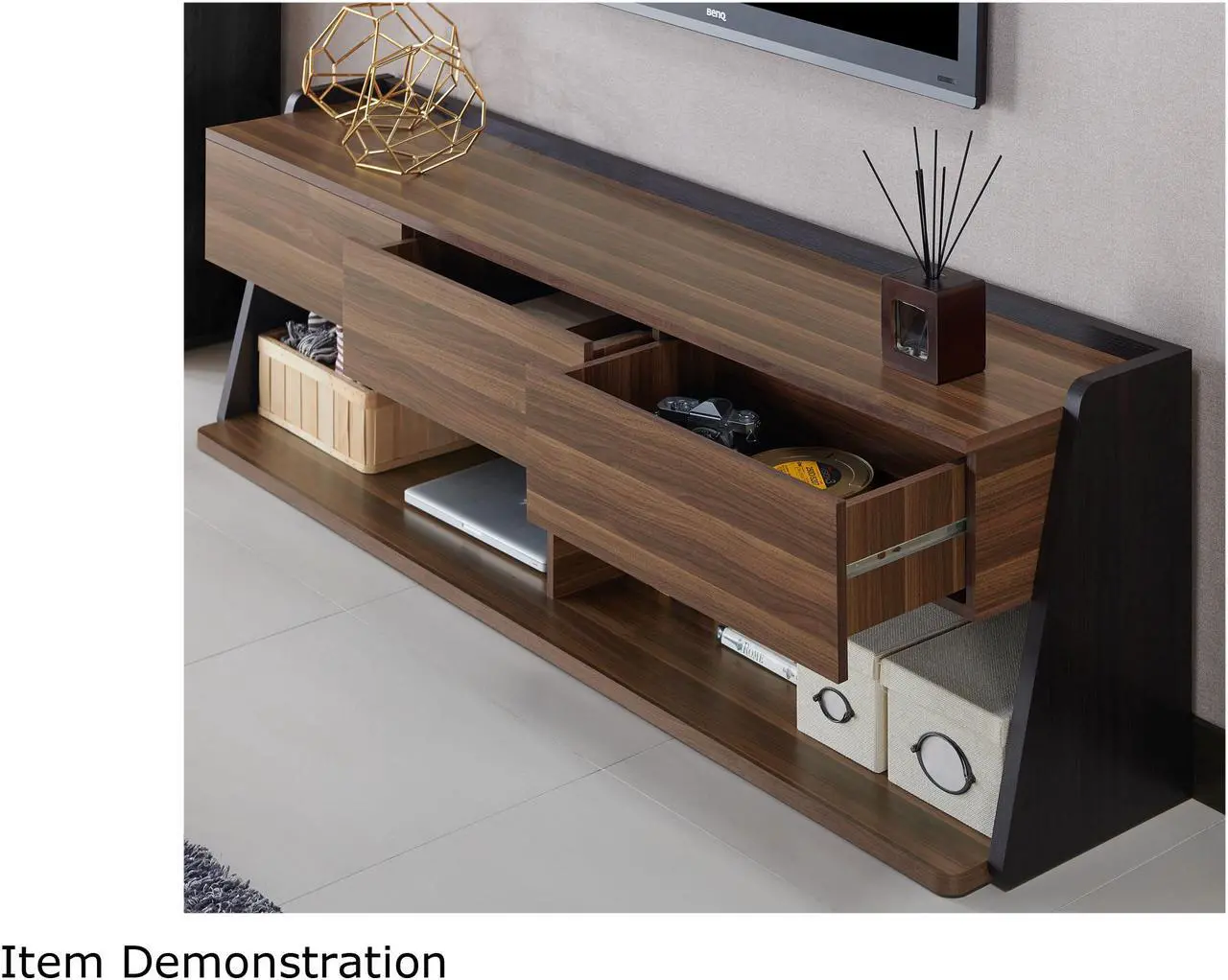 Alt view image 4 of 5 - Furniture of America Light Walnut Taren Multi-Storage TV Cabinet