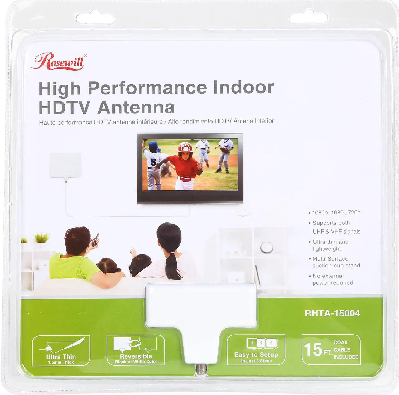 Alt view image 5 of 5 - Rosewill Digital TV Antenna, HDTV Antenna, Super Thin UHF/VHF Indoor Antenna Multi-directional Range up to 35 Miles with 15 ft. High Performance Coaxial Cable, Reversible, Paintable RHTA-15004