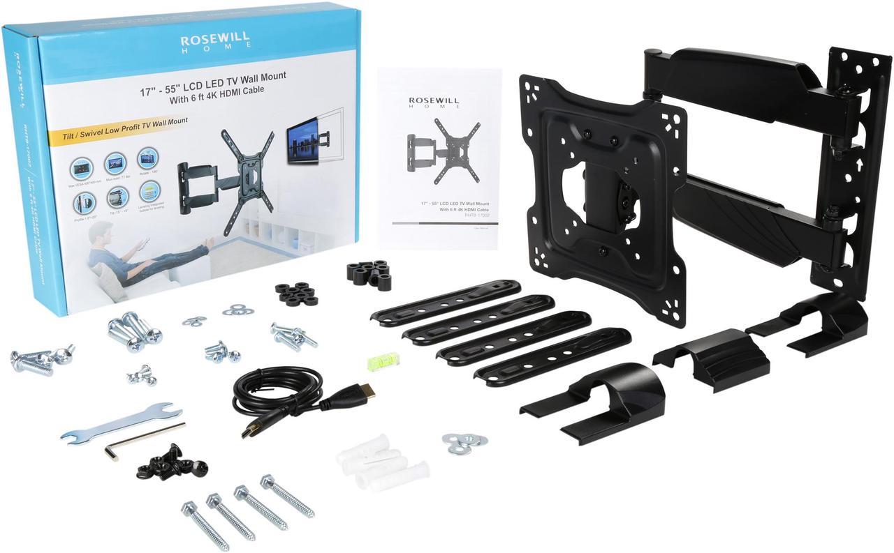 Alt view image 5 of 5 - Rosewill RHTB-17002 17" - 55" LCD LED TV Wall Mount with 6 ft. 4K HDMI cable, Max. Load 77 lbs., Max VESA 400x400 mm, Black, Compatible with Samsung, Vizio, Sony, Panasonic, LG and Toshiba TV