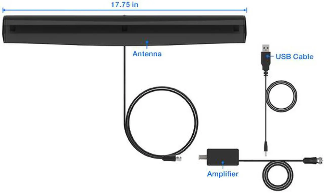 Alt view image 3 of 10 - Rosewill HDTV Indoor Antenna, 60 Mile Range with Amplifier Signal Booster, 5ft Coaxial Cable, Top Mounted, Supports UHF/VHF, 4K HD and ATSC 3.0 Ready - RHTA-18002