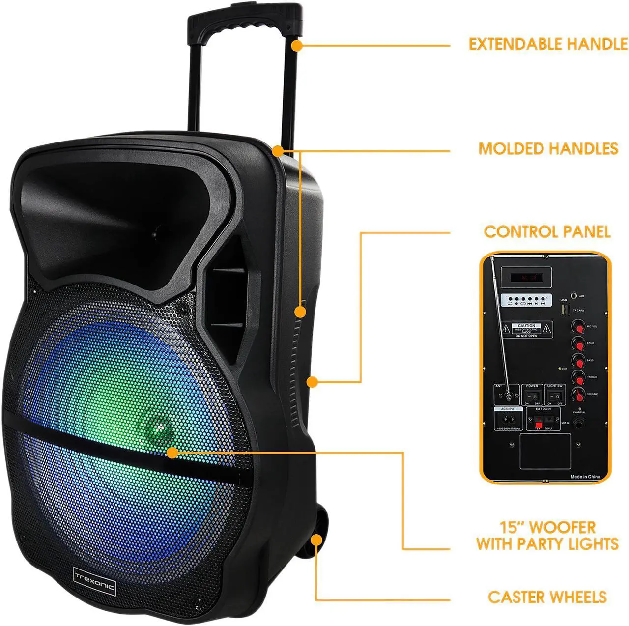 Alt view image 5 of 7 - Trexonic TRX-15D Combination 15 Inch Bluetooth Portable Speaker and Tripod Stand