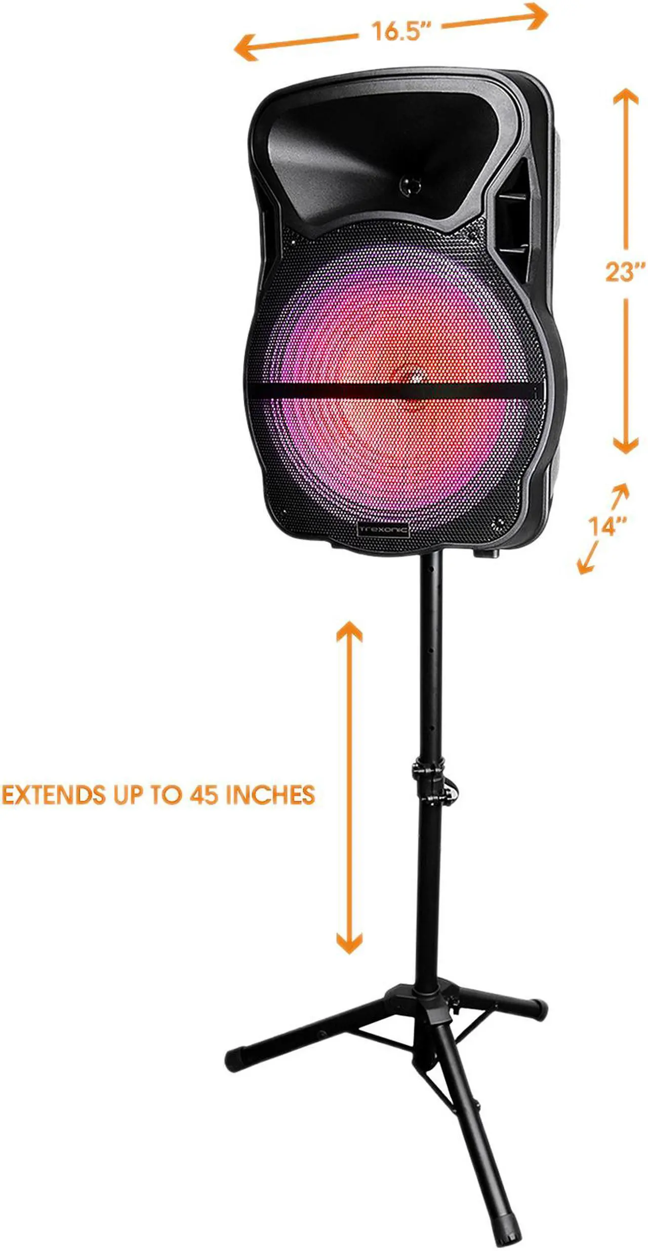 Alt view image 7 of 7 - Trexonic TRX-15D Combination 15 Inch Bluetooth Portable Speaker and Tripod Stand
