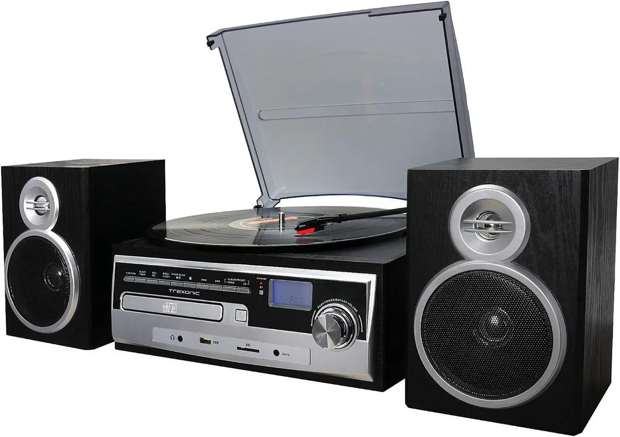 Alt view image 2 of 5 - Trexonic TRX-28SP 3-Speed Turntable With CD Player, FM Radio, Bluetooth, USB/SD Recording
