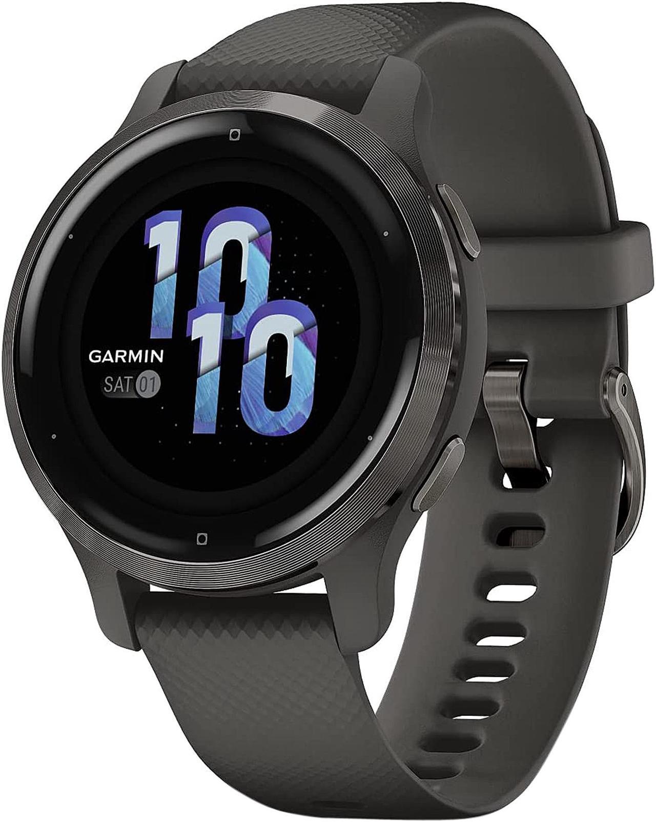 Main image of Garmin 010-02429-00 Venu 2S Slate Stainless Steel Bezel with Graphite Case and Silicone Band Slate