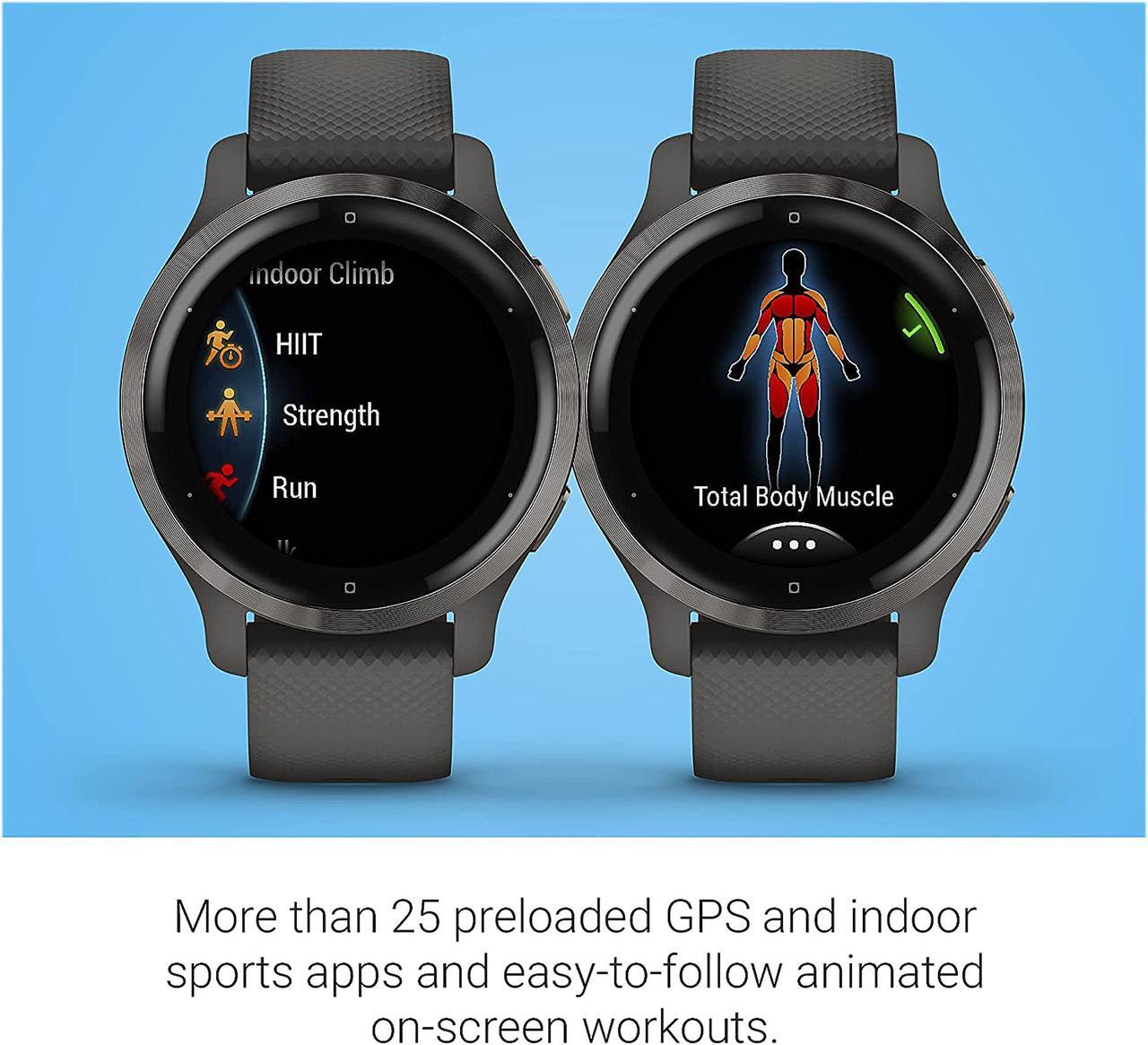 Alt view image 4 of 7 - Garmin 010-02429-00 Venu 2S Slate Stainless Steel Bezel with Graphite Case and Silicone Band Slate