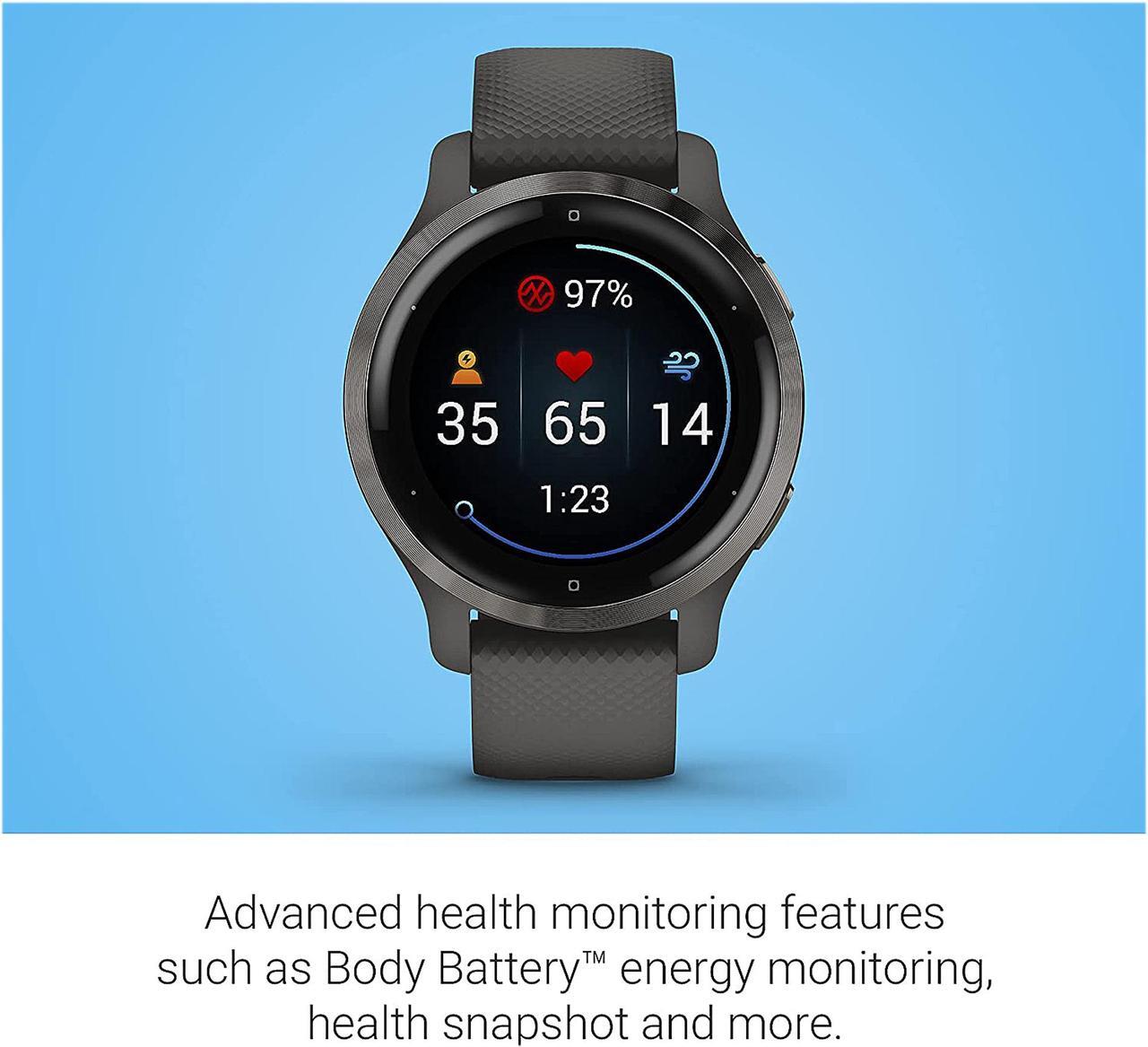 Alt view image 6 of 7 - Garmin 010-02429-00 Venu 2S Slate Stainless Steel Bezel with Graphite Case and Silicone Band Slate