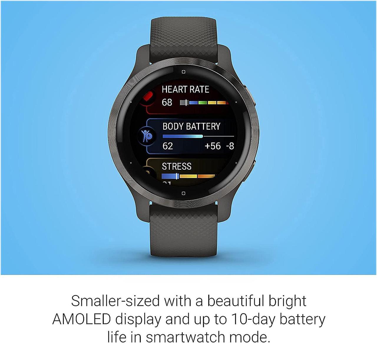 Alt view image 7 of 7 - Garmin 010-02429-00 Venu 2S Slate Stainless Steel Bezel with Graphite Case and Silicone Band Slate
