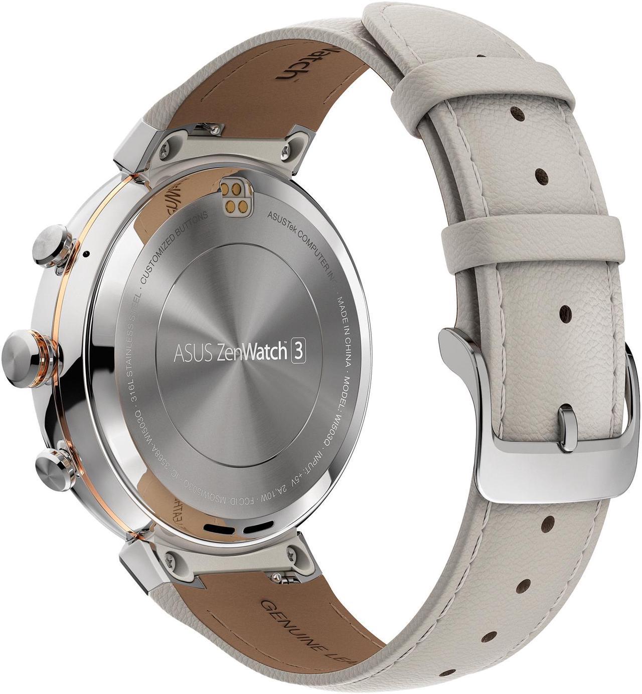 Alt view image 12 of 12 - ASUS ZenWatch 3 Android Wear Smartwatch with Quick Charge & Silver Case, Beige Leather Strap (WI503Q-SL-BG) US Warranty