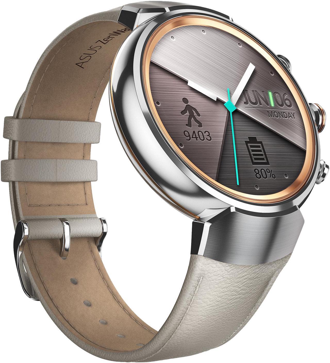 Alt view image 8 of 12 - ASUS ZenWatch 3 Android Wear Smartwatch with Quick Charge & Silver Case, Beige Leather Strap (WI503Q-SL-BG) US Warranty