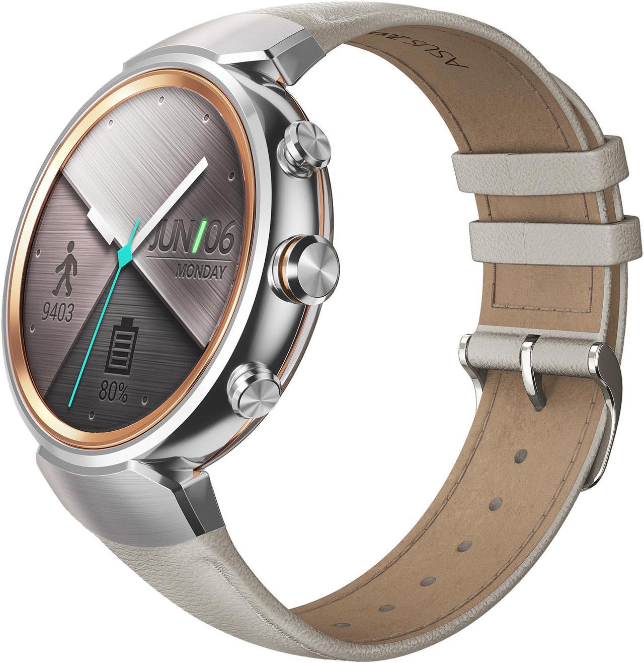 Alt view image 2 of 12 - ASUS ZenWatch 3 Android Wear Smartwatch with Quick Charge & Silver Case, Beige Leather Strap (WI503Q-SL-BG) US Warranty