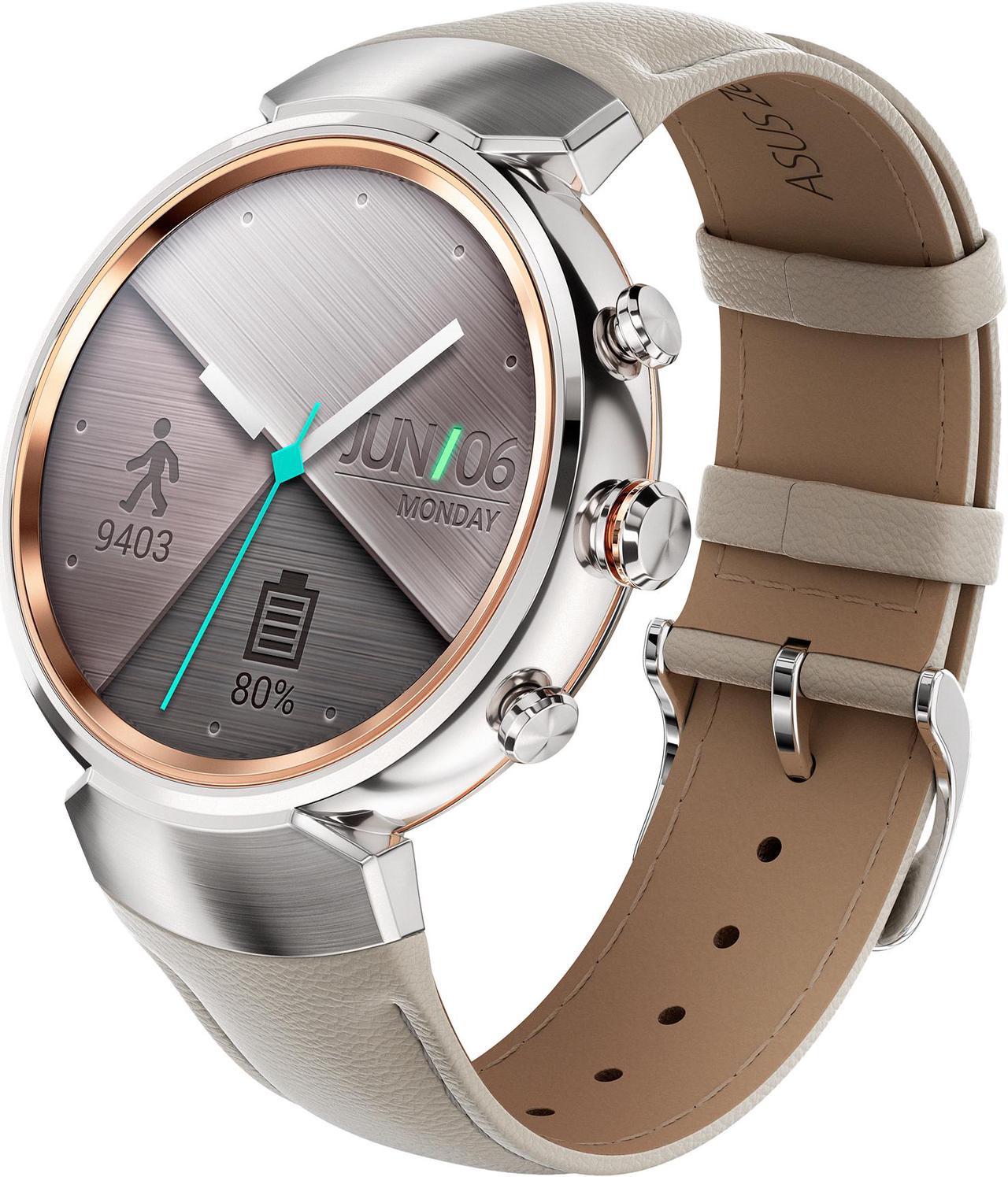 Main image of ASUS ZenWatch 3 Android Wear Smartwatch with Quick Charge & Silver Case, Beige Leather Strap (WI503Q-SL-BG) US Warranty