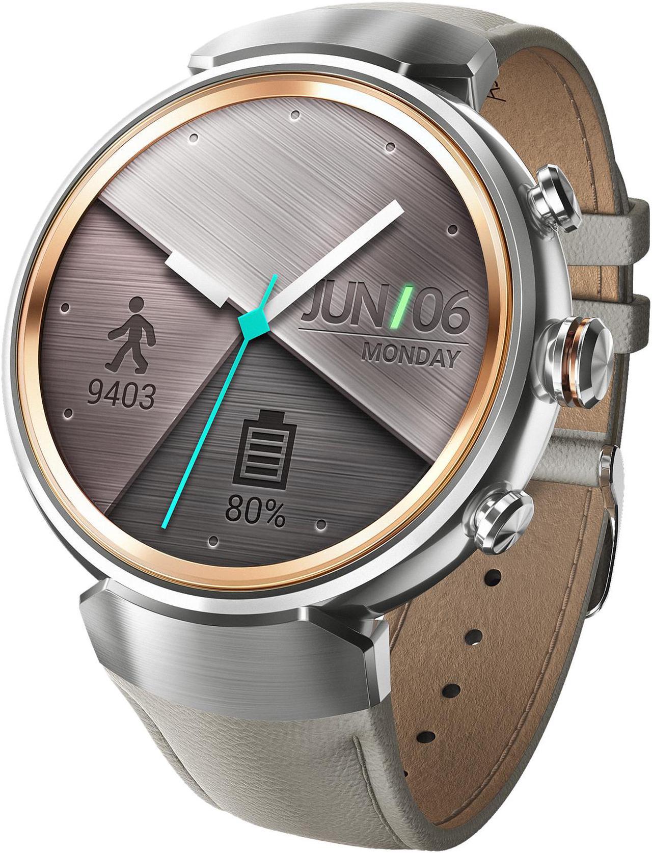 Alt view image 4 of 12 - ASUS ZenWatch 3 Android Wear Smartwatch with Quick Charge & Silver Case, Beige Leather Strap (WI503Q-SL-BG) US Warranty