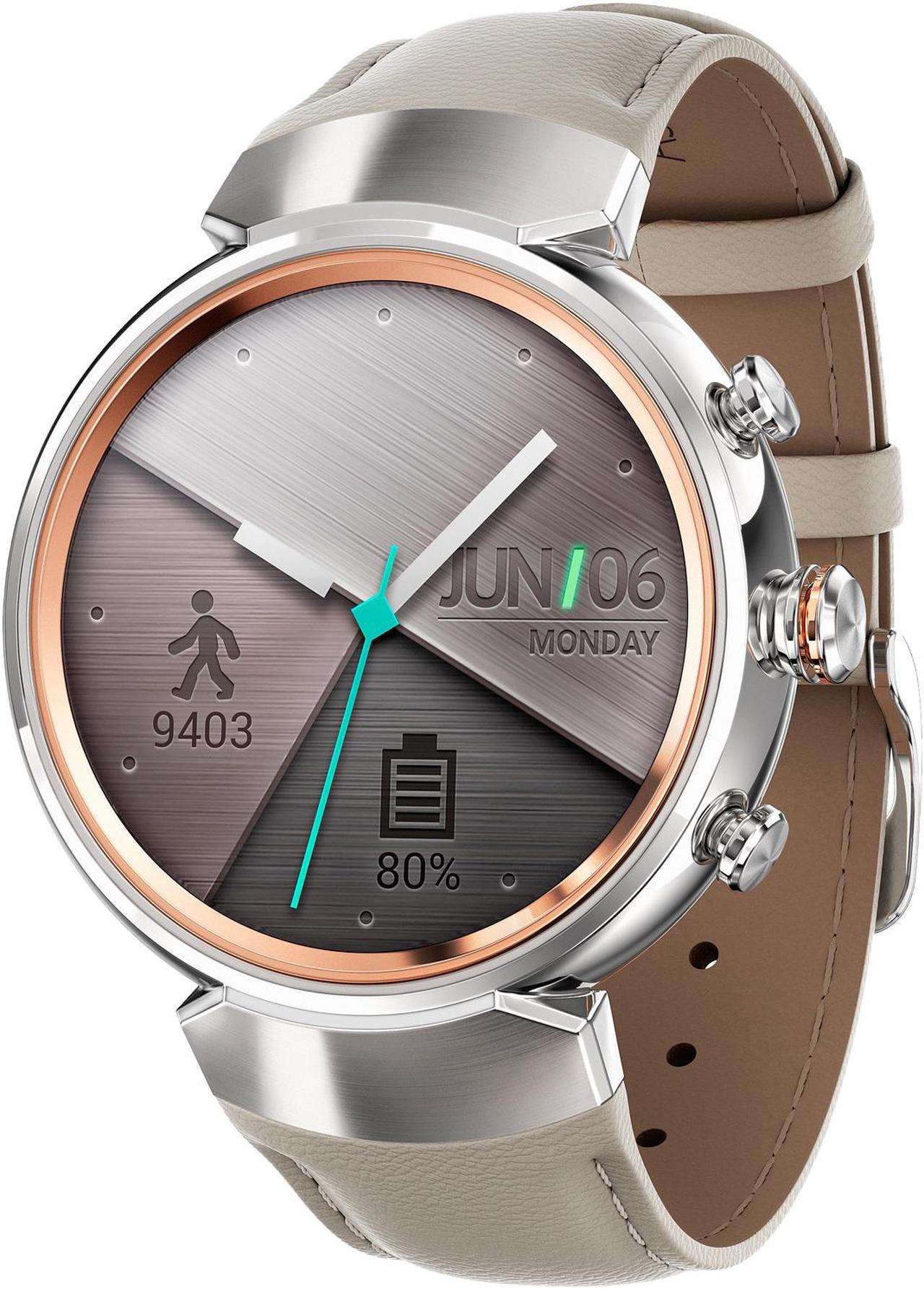 Alt view image 3 of 12 - ASUS ZenWatch 3 Android Wear Smartwatch with Quick Charge & Silver Case, Beige Leather Strap (WI503Q-SL-BG) US Warranty