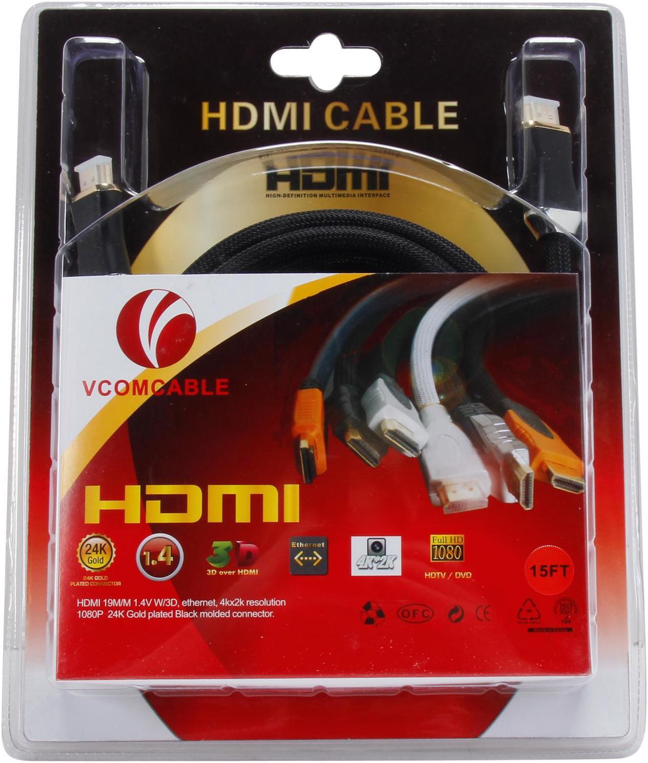 Alt view image 3 of 3 - VCOM VC-H14/15M 15 ft. Black HDMI 1.4V Type A to A High Speed with Ethernet Pure Copper HDMI® 1.4V Type A to A High Speed with Ethernet Pure Copper Cable Gold Plated Male to Male