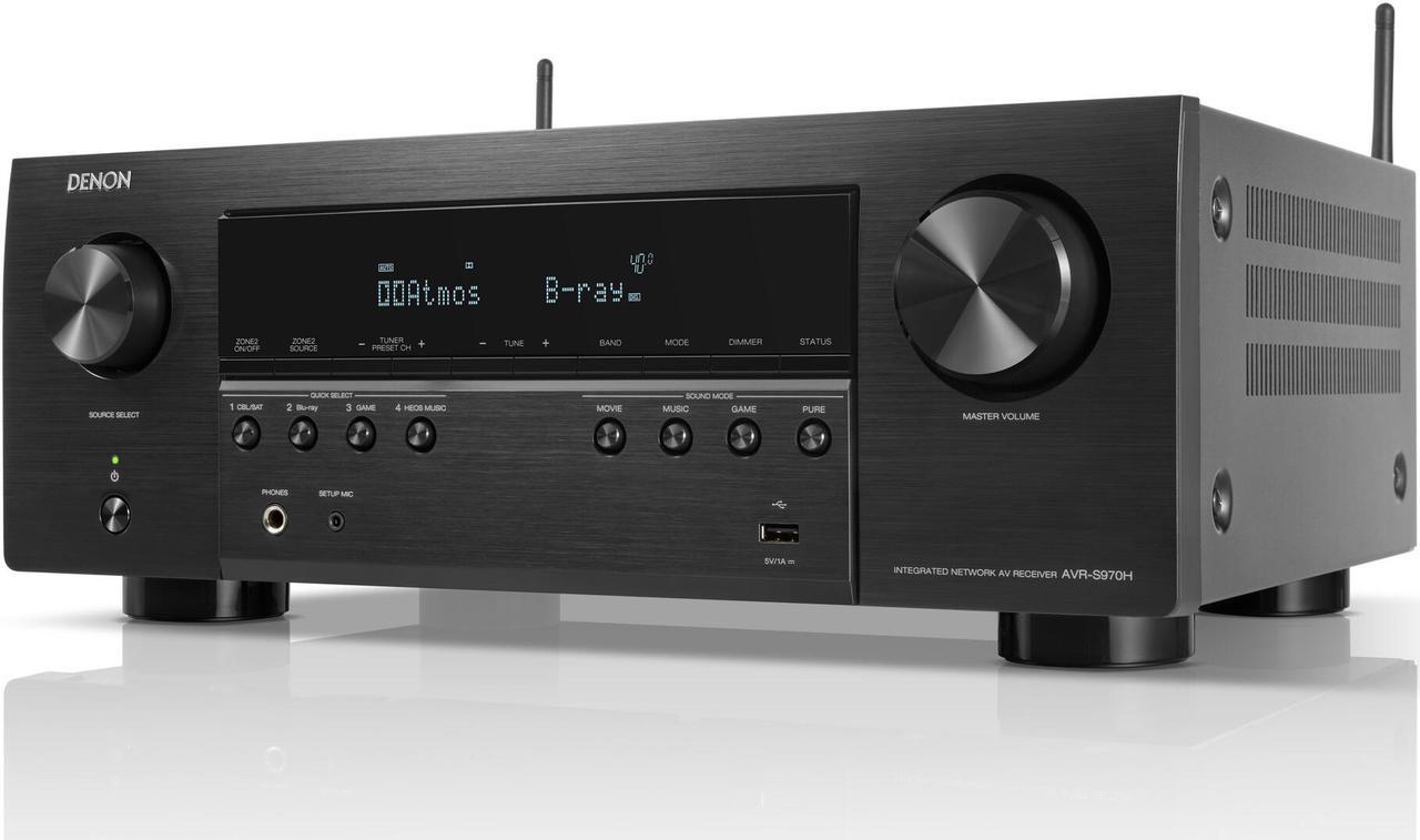 Main image of Denon - AVR-S970H 90W 7 Ch Bluetooth Capable HDR Compatible with HEOS and Dolby Atmos 8K Ultra HD AV Home Theater Receiver - Black