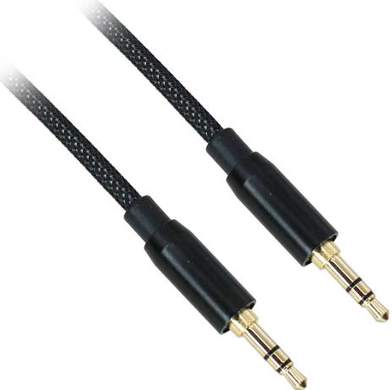 Main image of Nippon Labs 50S3H-MM-1-BK 3.5mm Aux Cable, 1 ft. 3.5mm (1/8 inch) TRS Stereo Male to Male Braided Nylon Sleeve Premium Audio Cable, Metal Shell, Gold Plated, OD: 3.60mm - Black