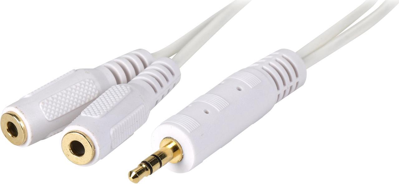 Tripp Lite P313-06N-WH 6" 3.5mm Mini Stereo Cable adapter Y Splitter for Speakers and Headphones (M to 2x F) White Male to Female