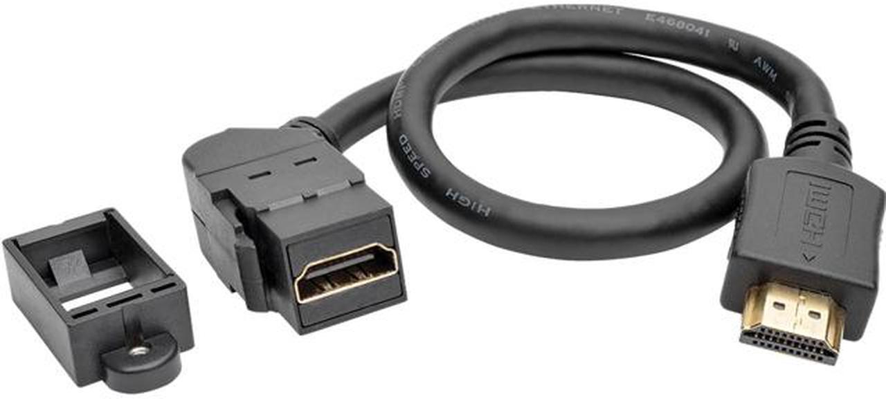 Main image of Tripp Lite High-Speed HDMI with Ethernet All-in-One Keystone/Panel Mount Extension Cable (M/F), Angled Connector, 1 ft. (P162-001-KPA-BK)