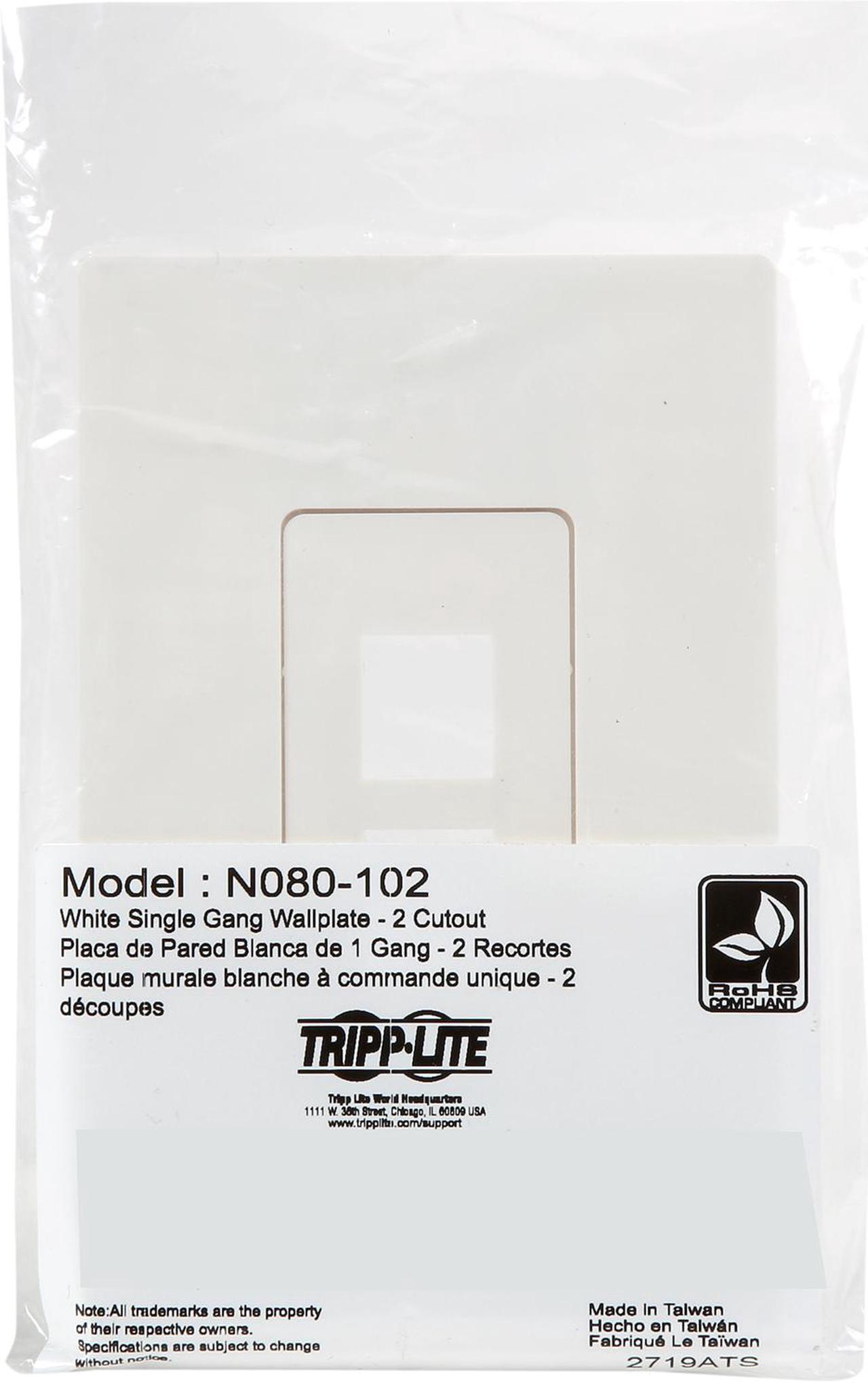 Alt view image 4 of 4 - Tripp Lite Single-Gang 2-Port Universal Keystone Wall Plate, Cat5/6/6a, USB, HDMI, DisplayPort, RCA, White (N080-102)