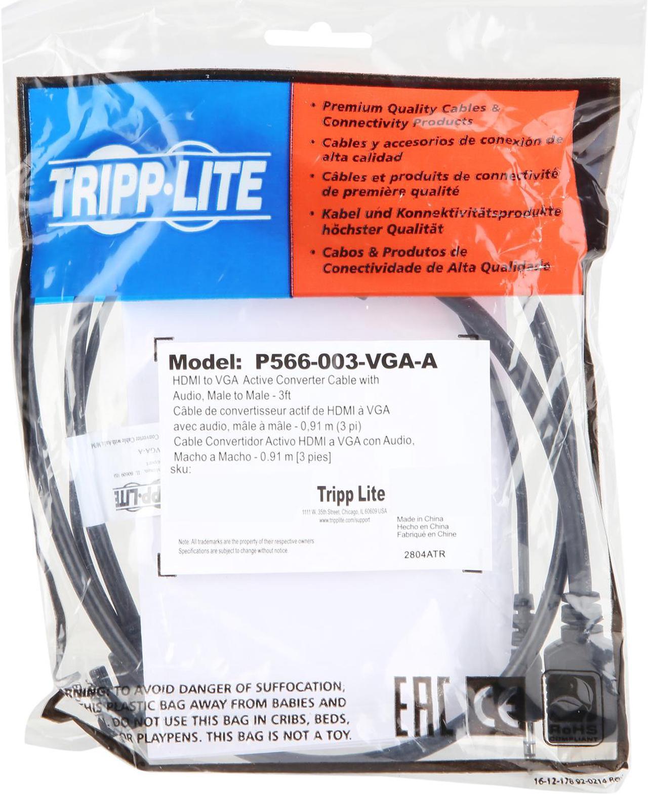 Alt view image 4 of 4 - Tripp Lite HDMI to VGA Adapter Converter Cable Active + 3.5mm M/M 1080p 3 ft. (P566-003-VGA-A)