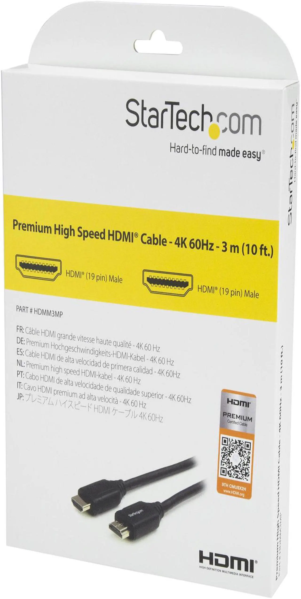 Alt view image 4 of 5 - StarTech HDMM3MP 3m 10 ft Premium High Speed HDMI Cable with Ethernet - 4K 60Hz - Premium Certified HDMI Cable - HDMI 2.0 - 30AWG