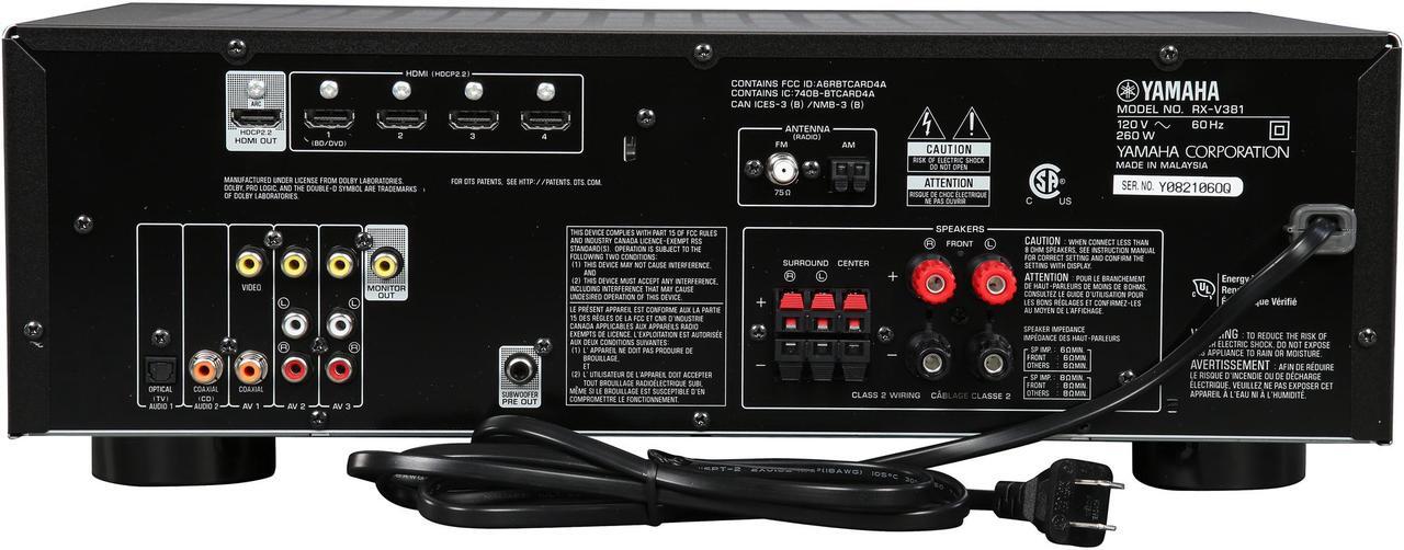 Alt view image 5 of 6 - Yamaha RX-V381 5.1-Channel A/V Receiver, Black