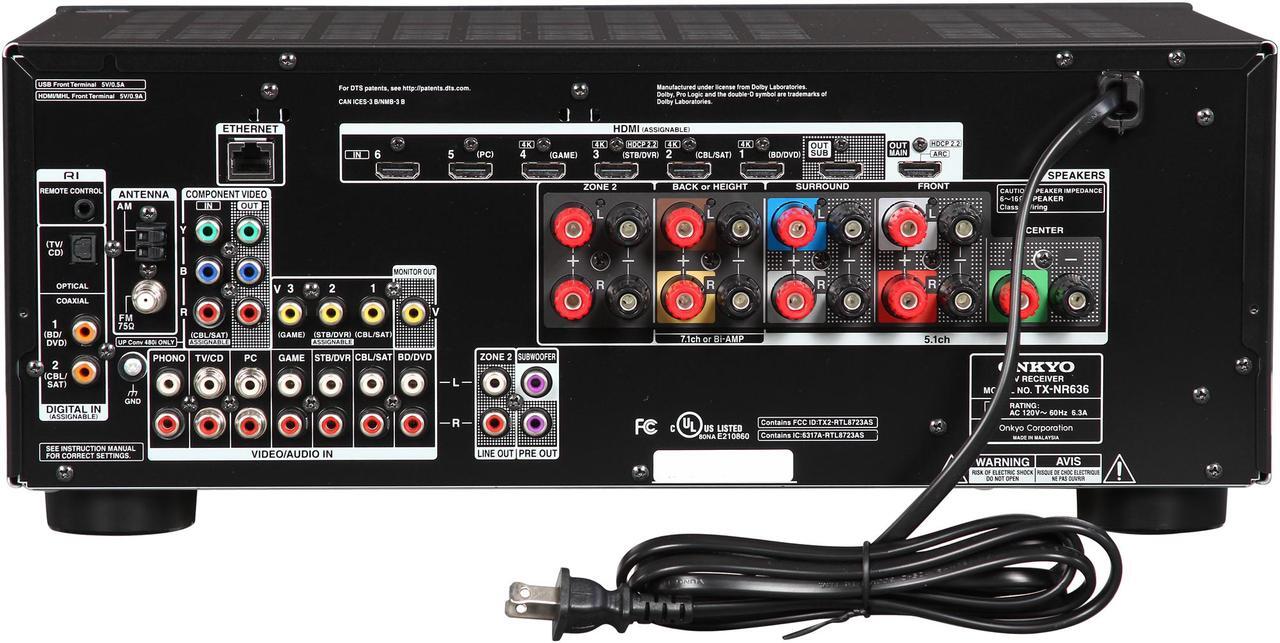 Alt view image 4 of 6 - Onkyo TX-NR636 7.2 Channel  4K AV Receiver
