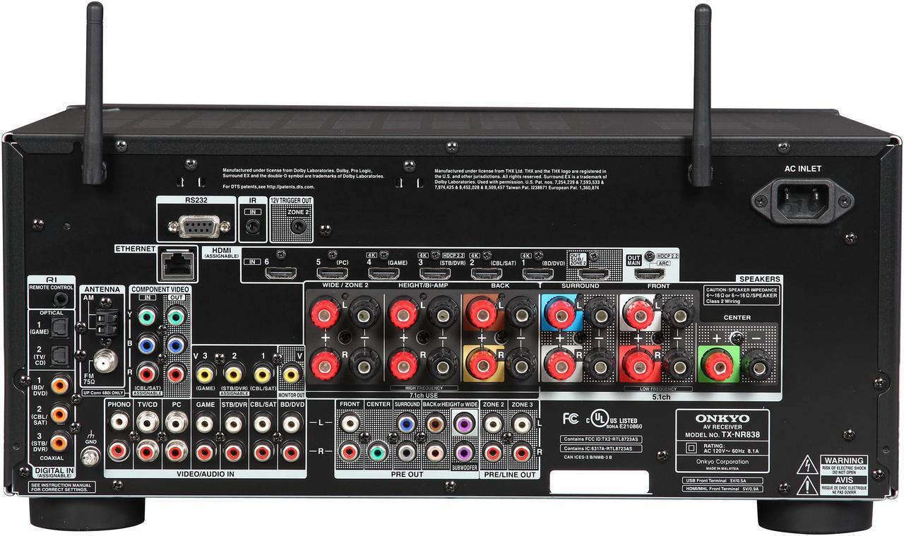 Alt view image 4 of 6 - Onkyo TX-NR838 7.2 Channel Network A/V Receiver