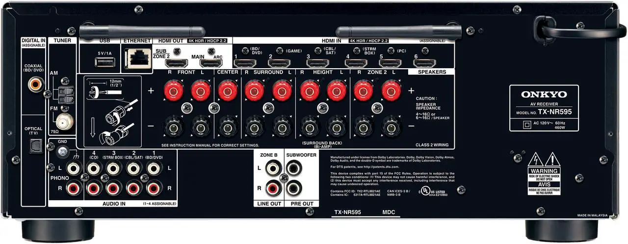 Alt view image 4 of 8 - Onkyo TX-NR595 7.2-Channel Network A/V Receiver