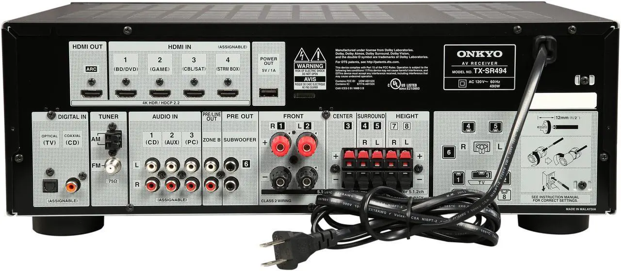 Alt view image 5 of 6 - Onkyo TX-SR494 7.2-Channel A/V Receiver