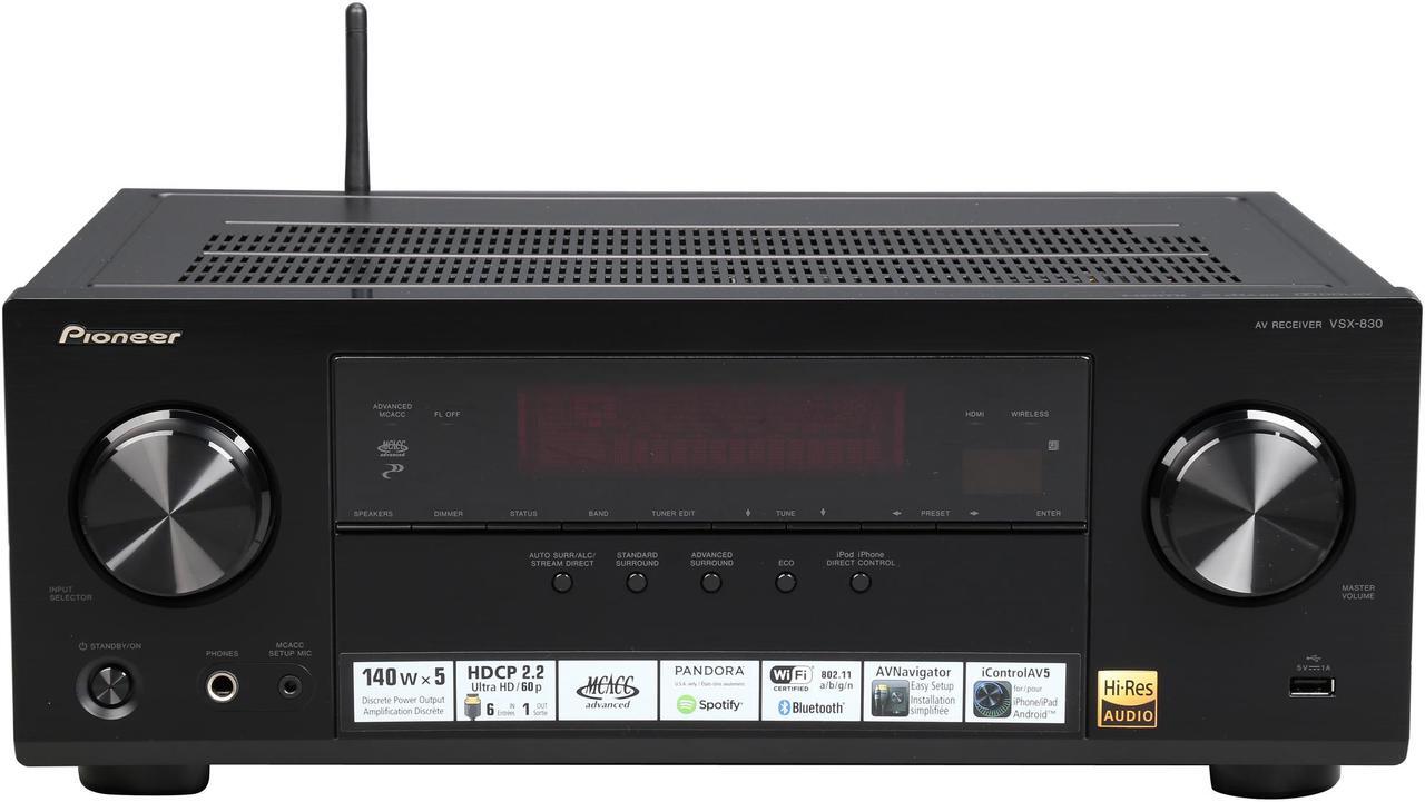 Alt view image 3 of 6 - Pioneer VSX-830-K 5.2 Channel AV Receiver with Built-in Bluetooth and Wi-Fi