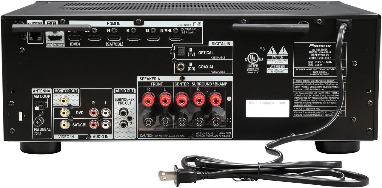 Alt view image 5 of 6 - Pioneer VSX-830-K 5.2 Channel AV Receiver with Built-in Bluetooth and Wi-Fi