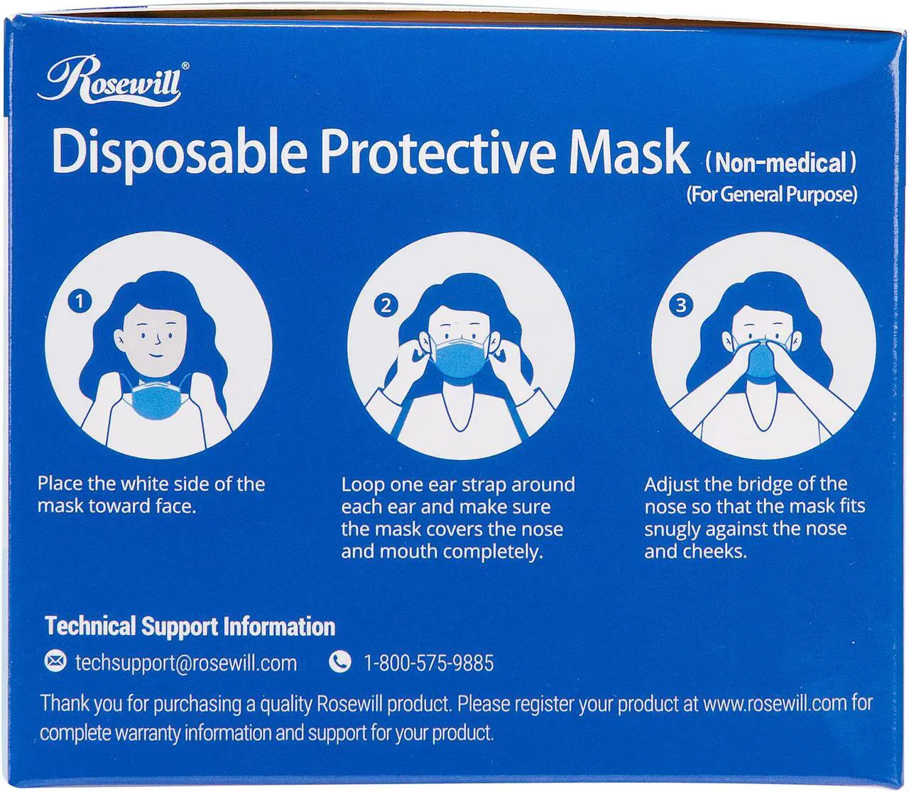 Alt view image 2 of 4 - Rosewill RCFM-20014 Disposable Face Masks | 50 Pack | Made For Daily Use Protective Masks | 3 Layer | Blue