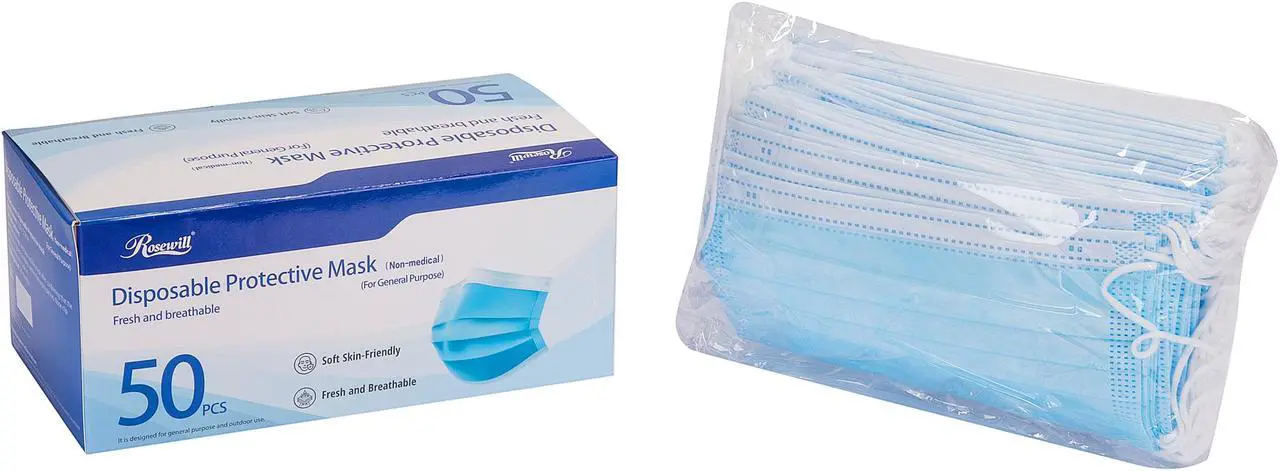 Alt view image 3 of 4 - Rosewill RCFM-20014 Disposable Face Masks | 50 Pack | Made For Daily Use Protective Masks | 3 Layer | Blue
