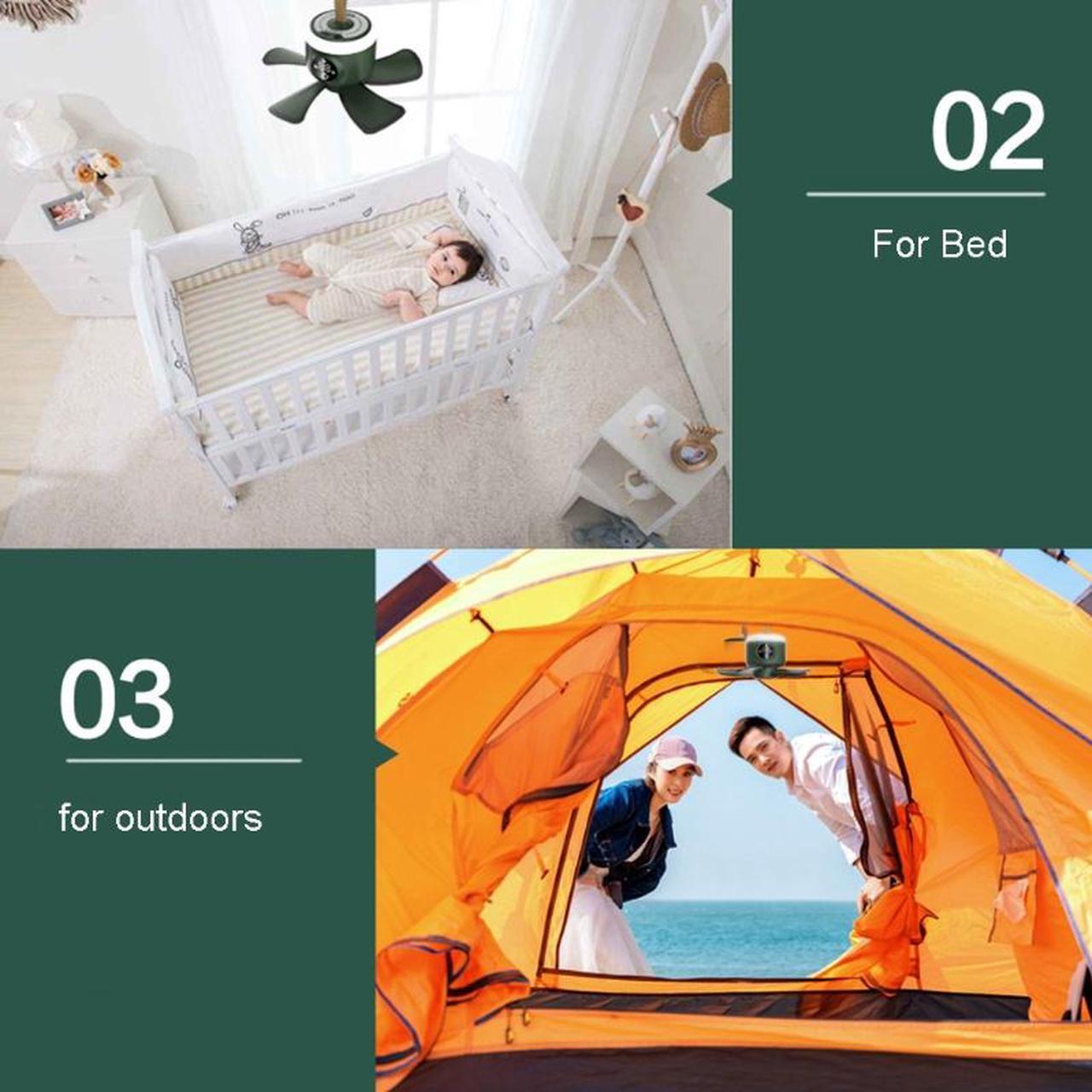 Alt view image 2 of 6 - 8000mAh USB Rechargeable Remote Control Timing Camping Fan 4 Gears Tent Ceiling Fan with LED Lamp for Home Outdoor Bed