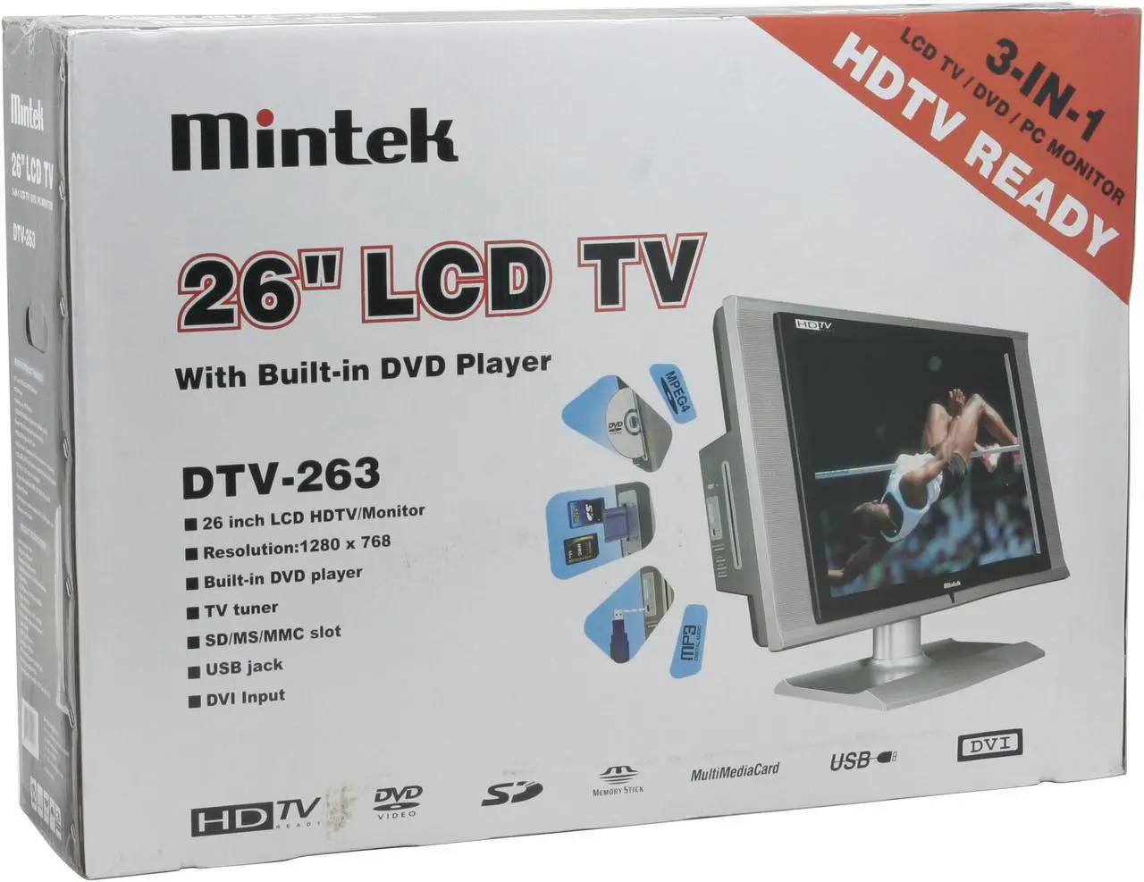 Alt view image 11 of 12 - Mintek DTV-263 26" Silver HD LCD TV w/ Built-in DVD Player, USB, 3in1 Card Reader