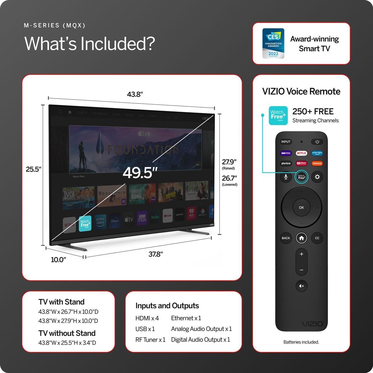 Alt view image 3 of 20 - VIZIO 50-inch MQX-Series 4K 120Hz QLED HDR10+ Smart TV with Dolby Vision, Active Full Array, 240Hz @ 1080p PC Gaming, WiFi 6E, Apple AirPlay, Chromecast Built-in, M50QXM-K01 2023