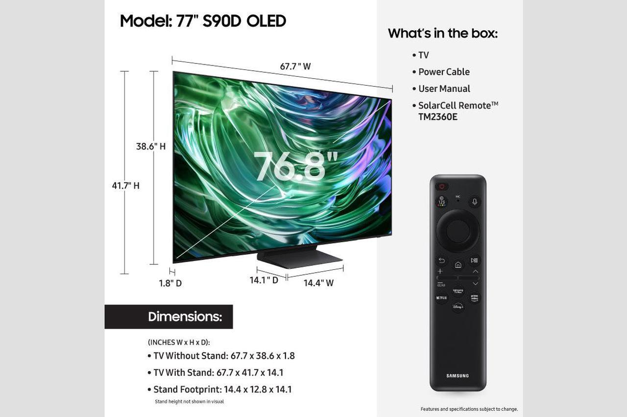 Alt view image 3 of 6 - Samsung OLED S90D 77" Class OLED Tizen Smart TV (QN77S90DAFXZA, 2024)