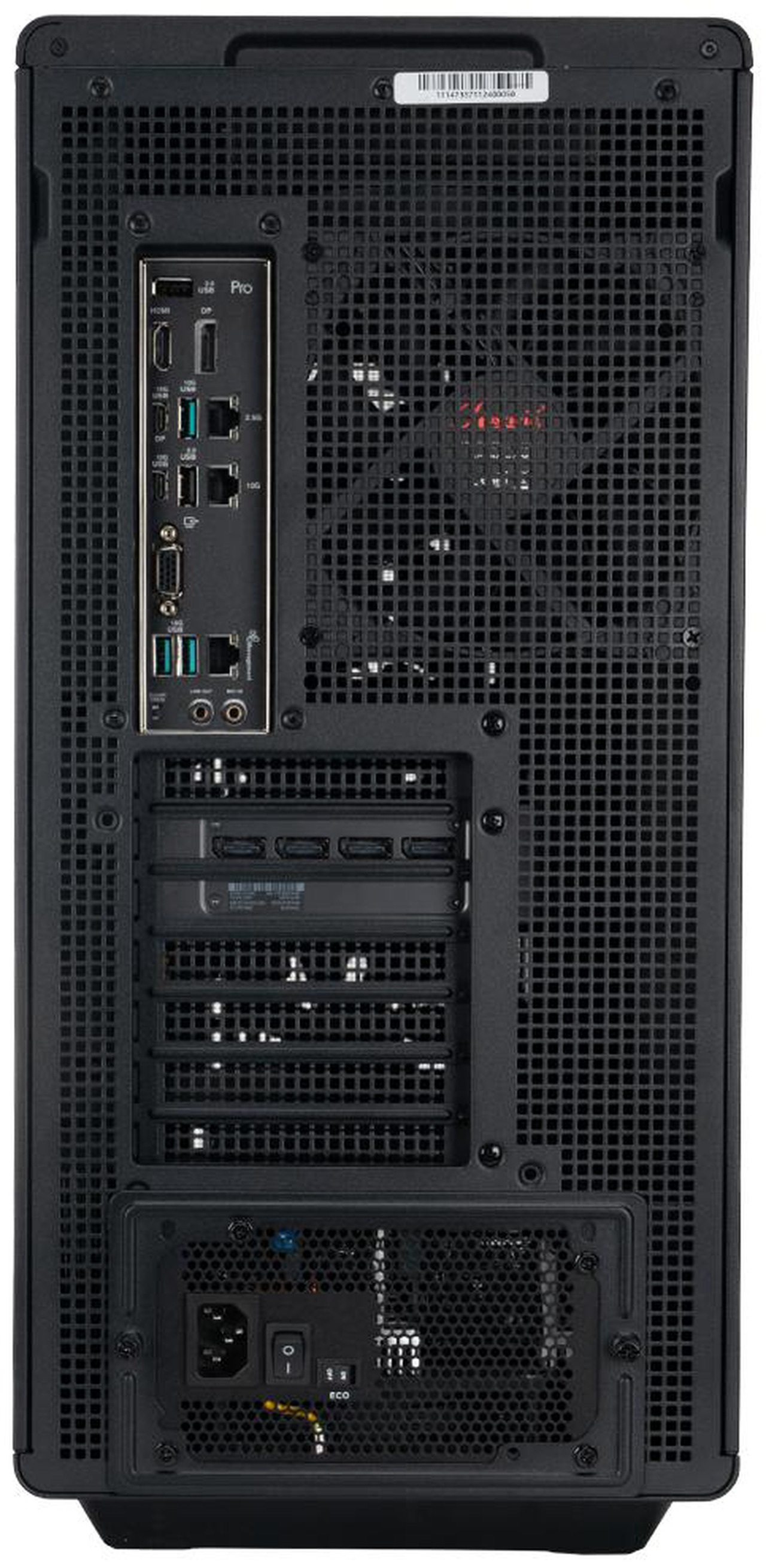 Rear panel — I/O plate with 10 Gb/s, 2.5 Gb/s and management LAN, GPU outputs, Platinum PSU, full-mesh exhaust