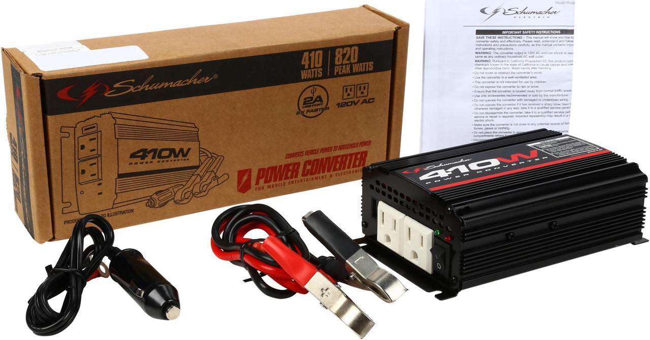 Alt view image 7 of 6 - Schumacher XI41B 'X-Line' 410W Power Inverter with Battery Clamps and 12V Male Adapter Plug