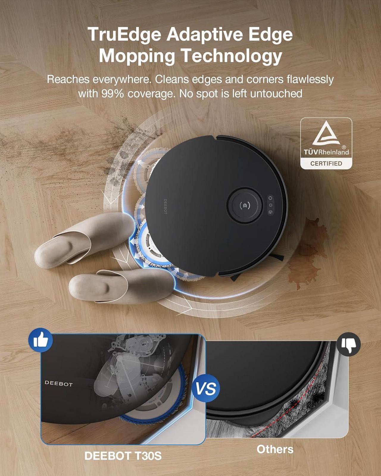 Alt view image 3 of 10 - ECOVACS T30S PRO Robot Vacuum & Spinning Mop with Auto-Cleaning Station (OZT3MXP)