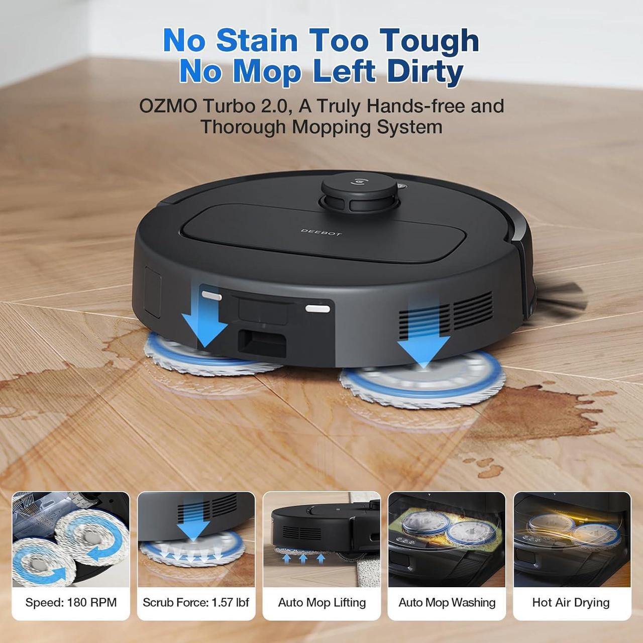 Alt view image 8 of 9 - ECOVACS DEEBOT N30 PRO OMNI Robot Vacuum and Mop (10000Pa Suction) 140F Hot Water Mop Washing, Hot Air-Drying, Self-Emptying, Auto-lift Mopping