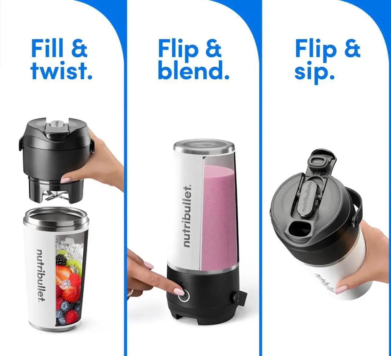 Alt view image 3 of 15 - NutriBullet NBPB50350AW Black 20 ounces Jar Size Flip Insulated Portable Blender 1