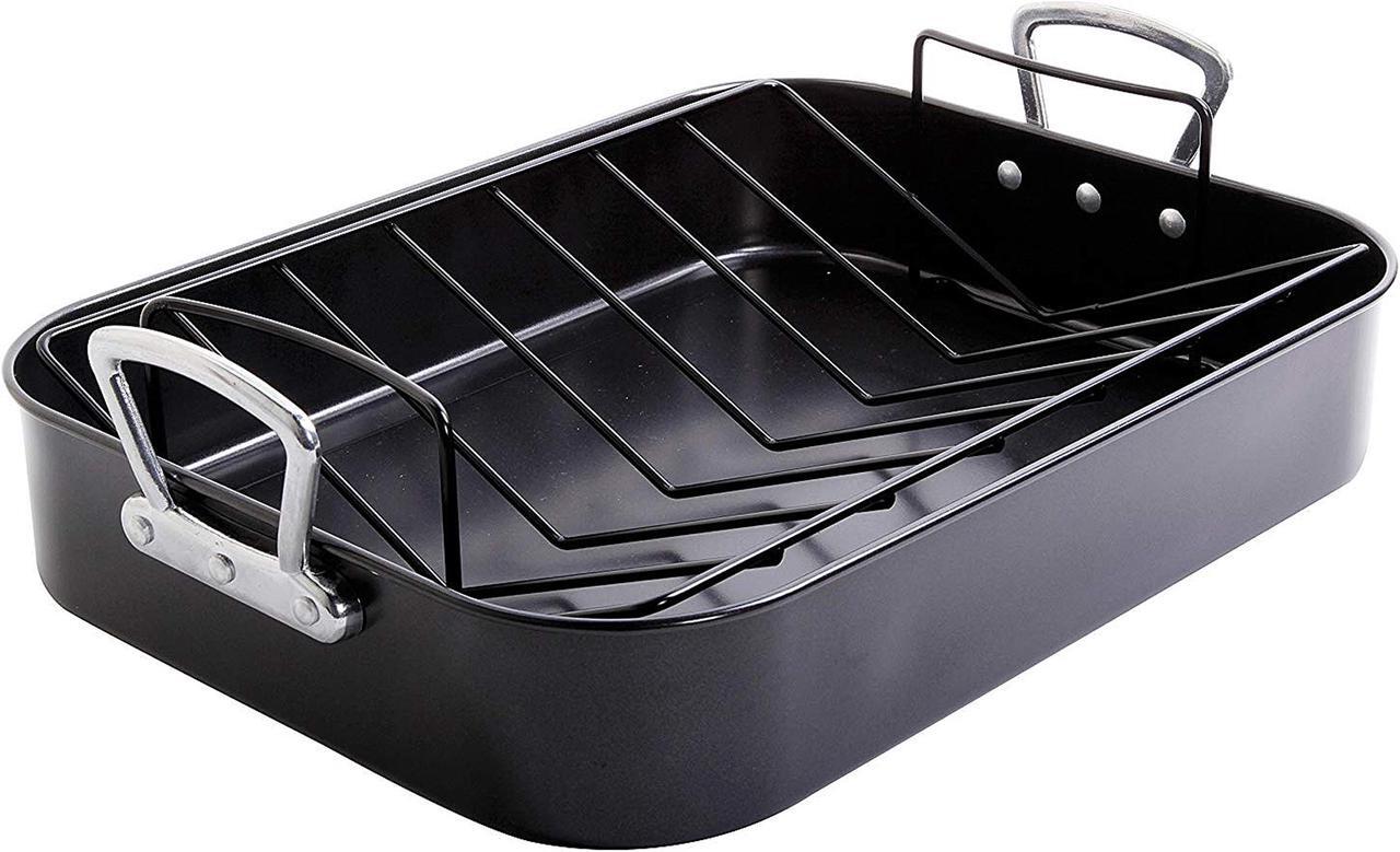 Main image of Gibson Home 89134.02 French Roaster 2-Piece Turkey Roaster and V Rack, Black