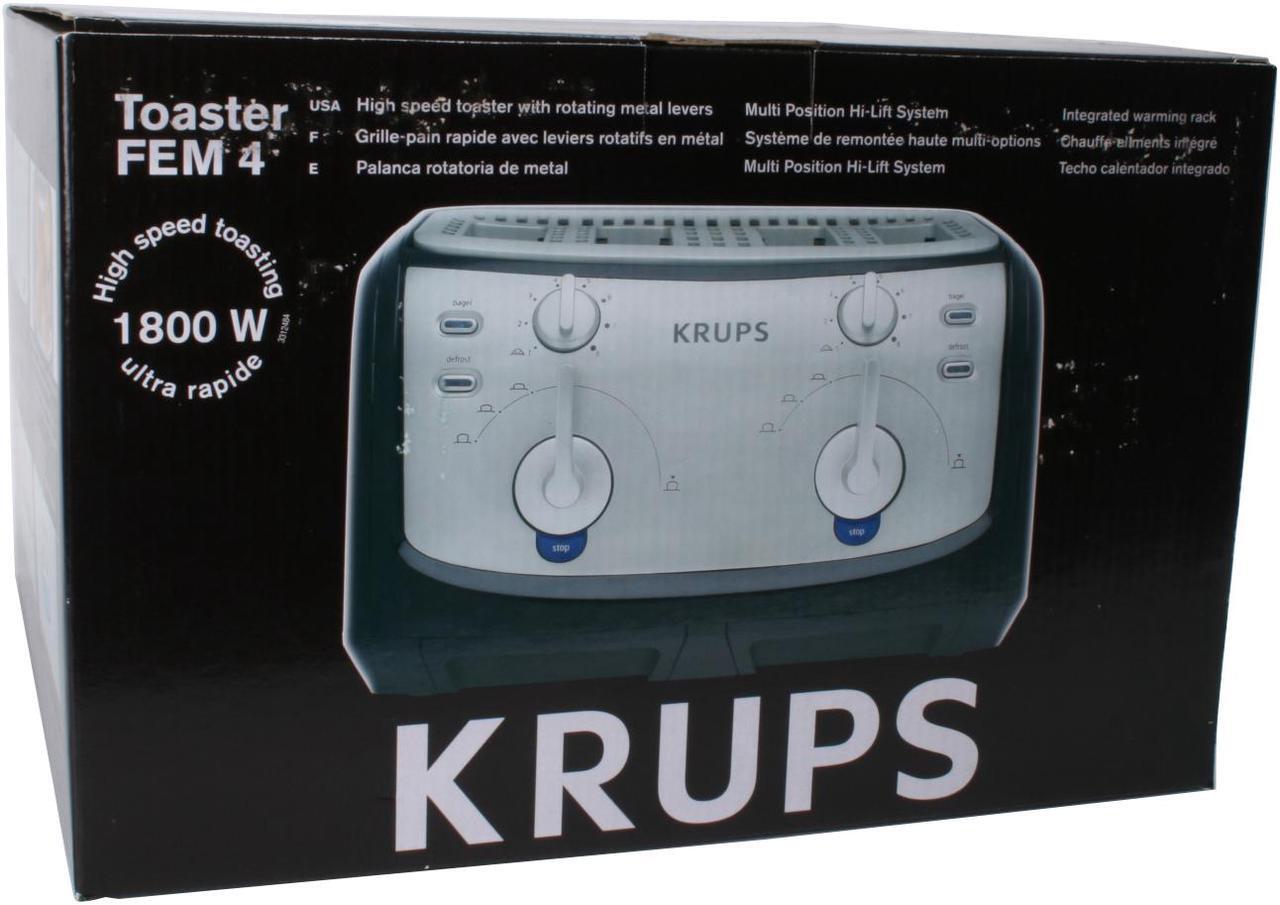 Alt view image 4 of 4 - KRUPS FEM4B Black & Metal 4-slice Toaster