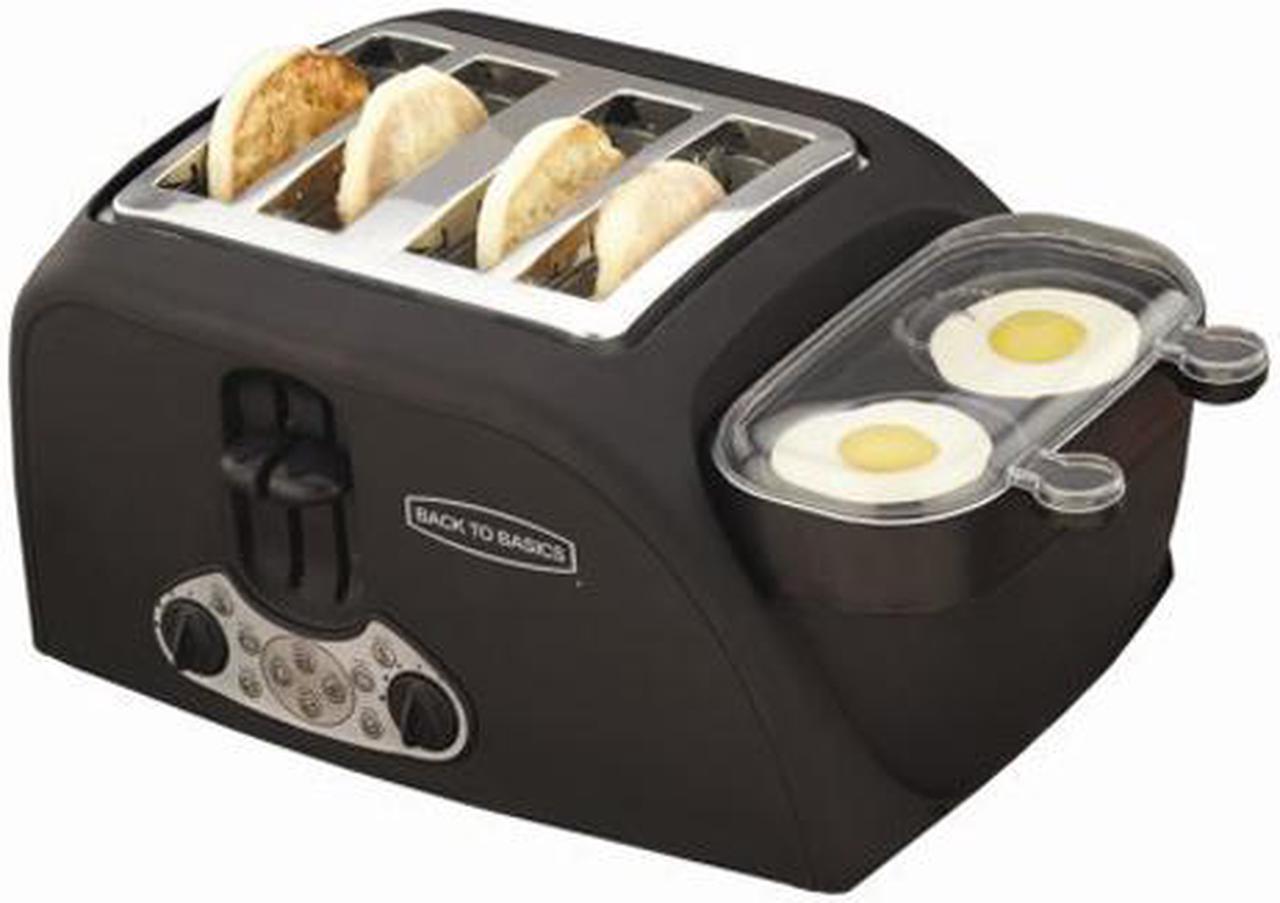 Main image of BACK TO BASICS TEM4500 Black Egg 'N Muffin 4-Slice Toaster/2 Egg Cooker