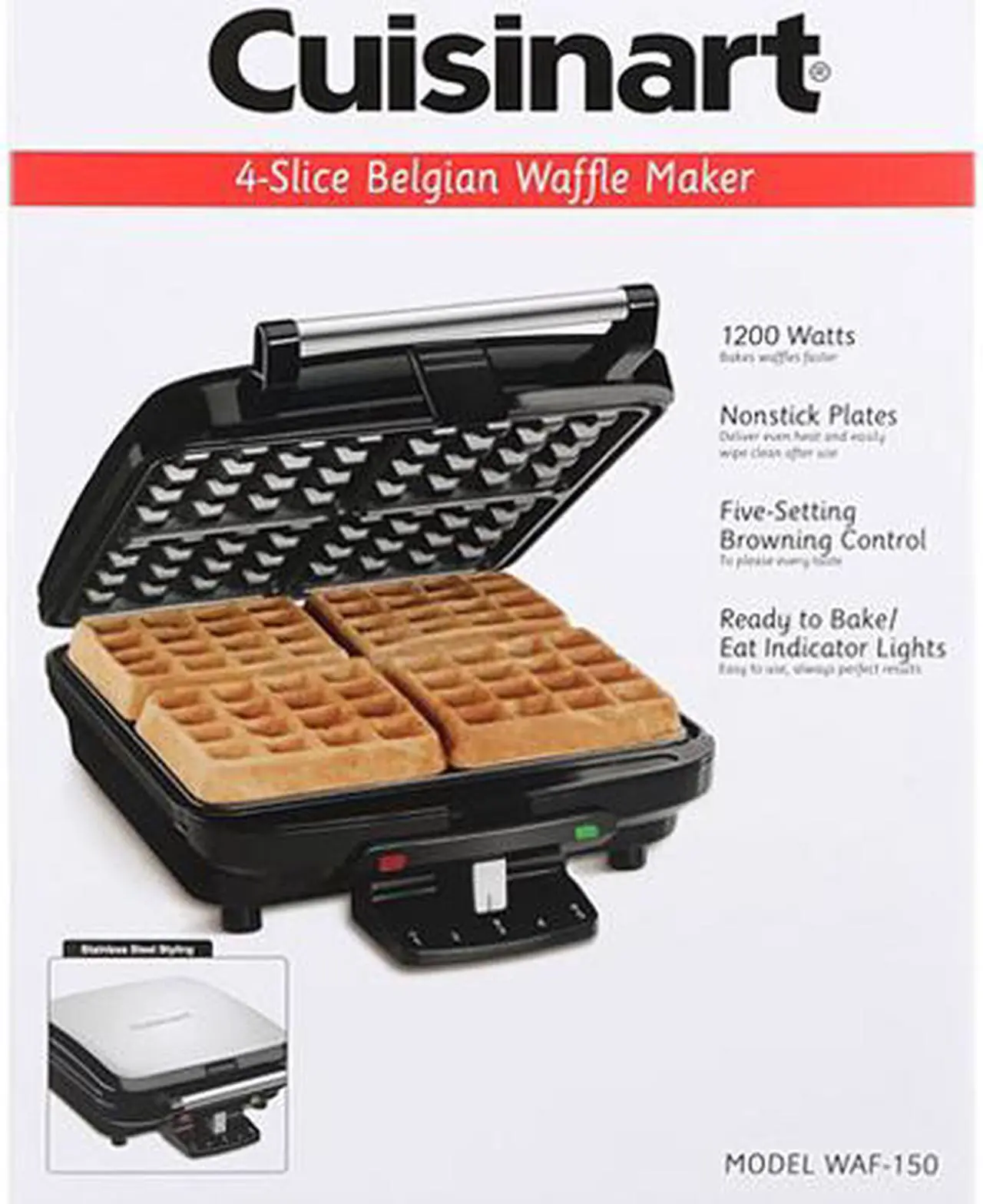 Alt view image 4 of 6 - Cuisinart WAF-150 4-Slice Belgian Waffle Maker