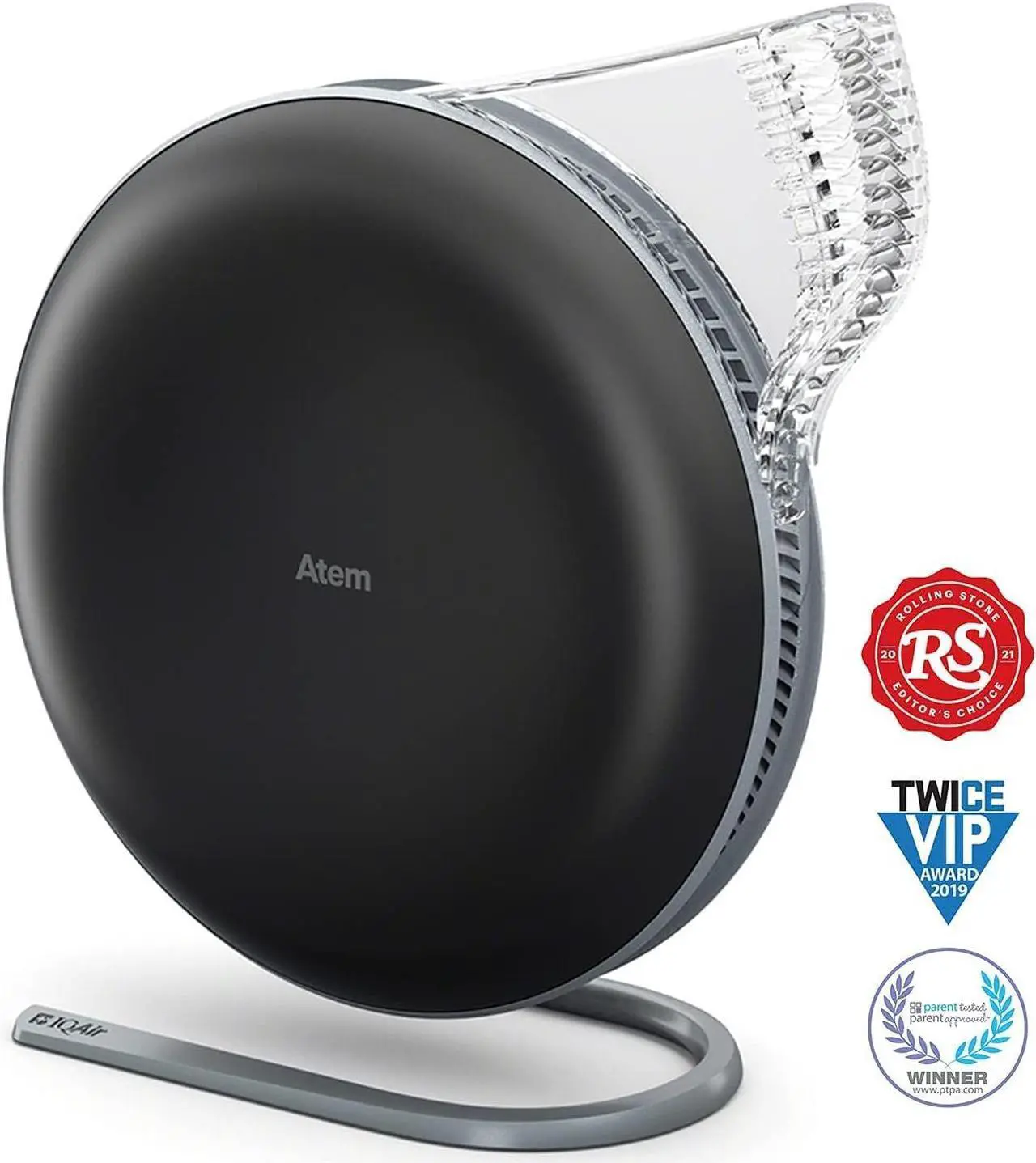 Alt view image 2 of 7 - IQAir Atem Desk Air Purifier for Home, Office, Desktop, Small Room up to 300 sq ft, HyperHEPA Technology for Bacteria, Viruses, Allergens, Pets, Asthma Triggers, Swiss Design, Made in Germany, Black