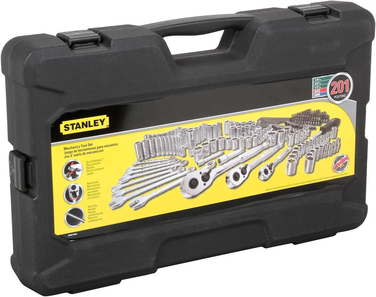 Alt view image 3 of 3 - Stanley STMT71654 201-Piece Mechanics Tool Set / wrenches / Regular Sockets / Deep sockets / Round Head Ratchets