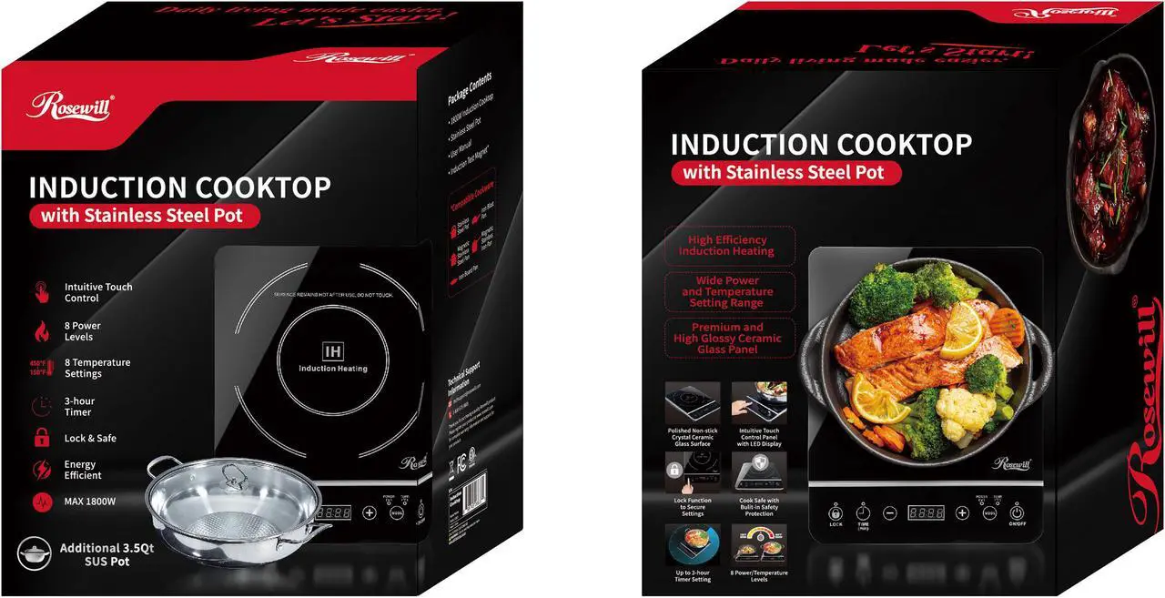 Alt view image 11 of 10 - Rosewill Portable Induction Cooktop Burner, 1800W, 8 Power/Temp Levels, Touch Panel, LED Display, Timer, Auto Shut-Off, Child Safety Lock, Includes Stainless Steel Pot - (RHAI-13001)